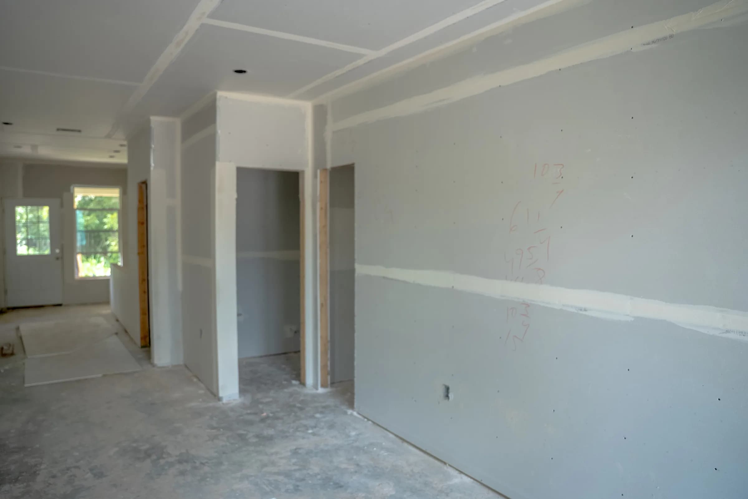Closets and living space framed in