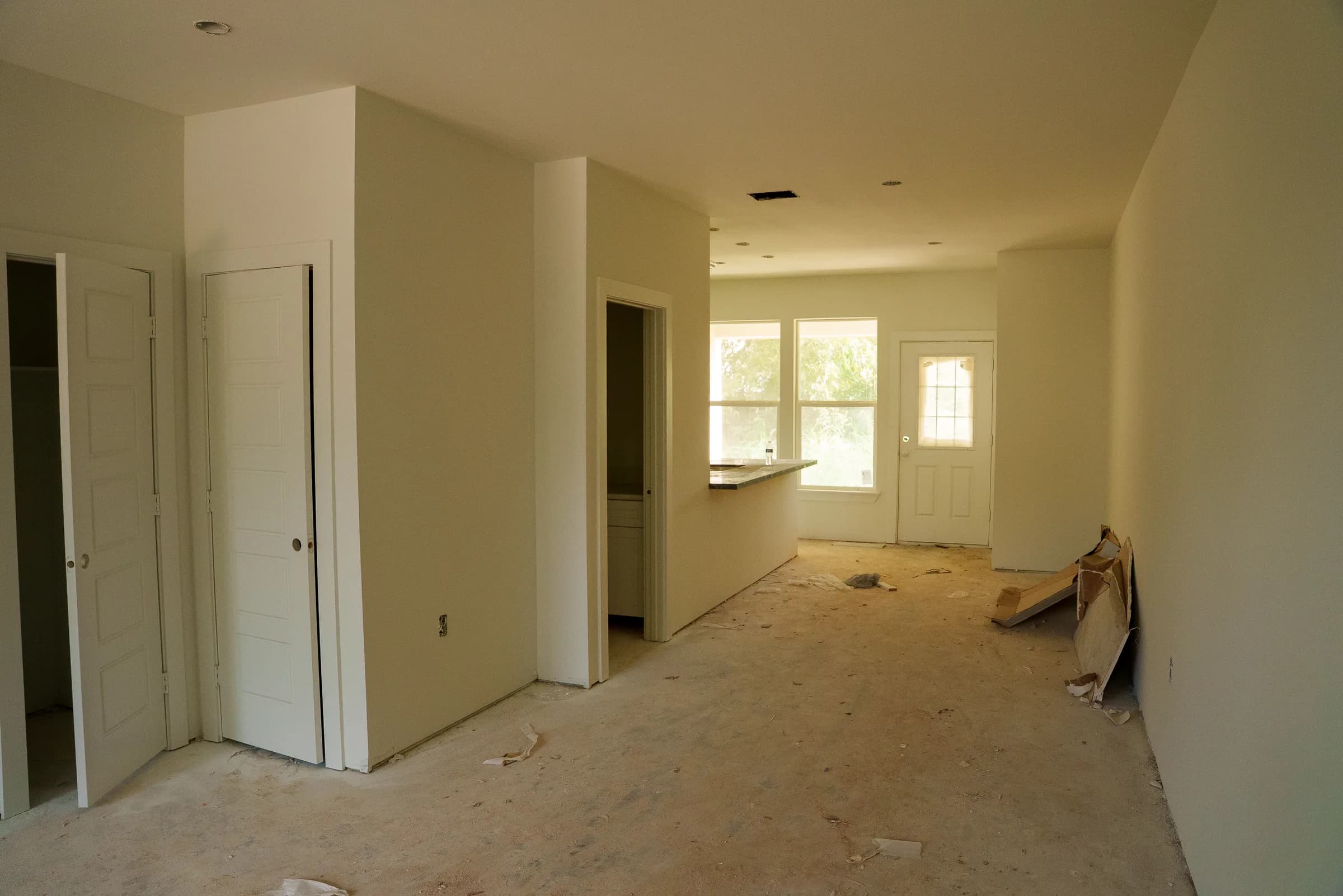 Living area primed for finish-out