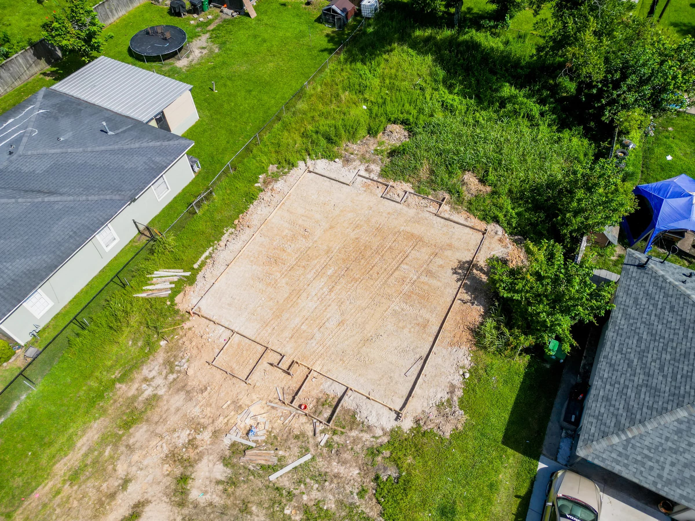 Foundation staged on the graded pad