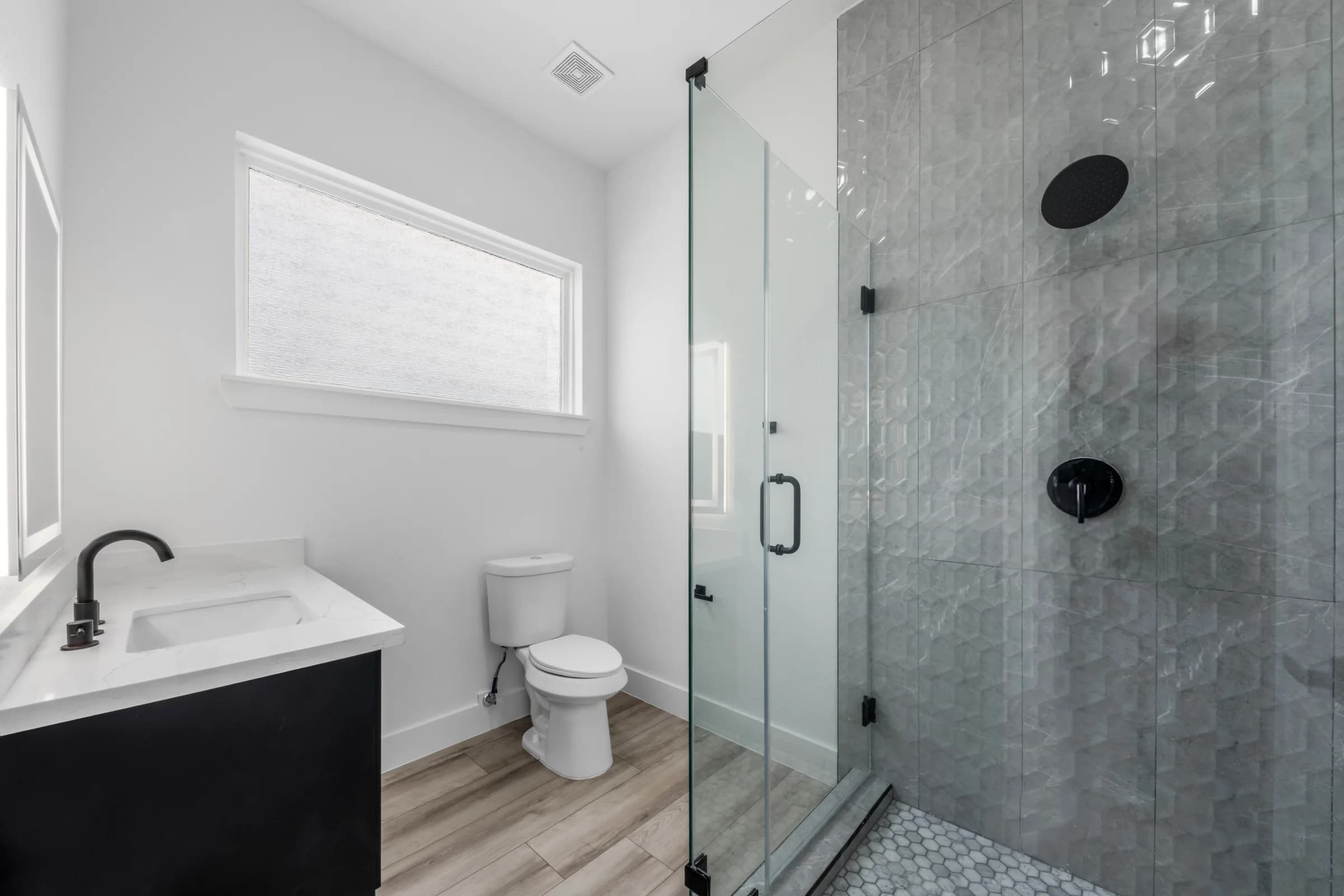 Guest bath with glass shower