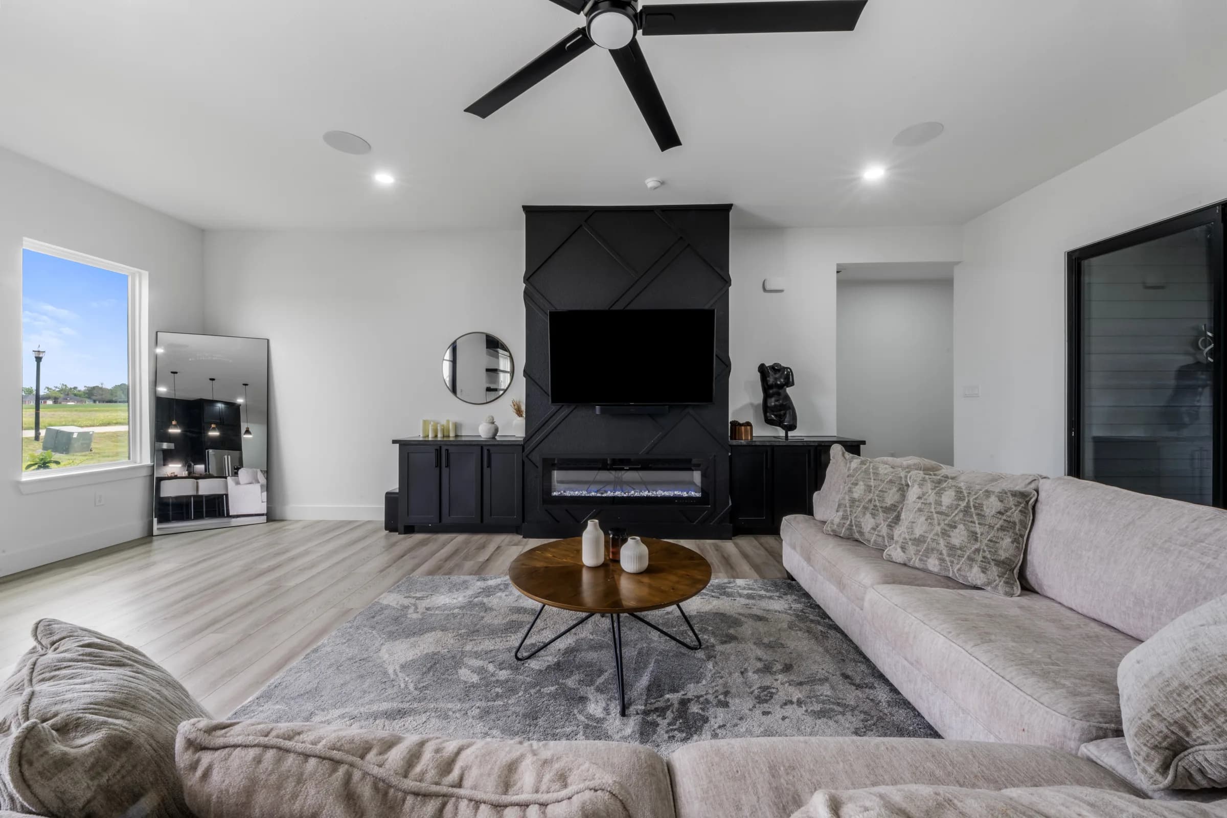 Living room fireplace and TV